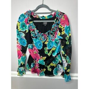 Adriana Papell women's Blouse Dressy‎ chic Wedding Party Sz Medium Sheer Peplum